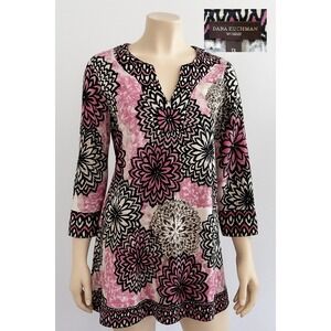 Dana Buchman Woman 1X Tunic Top Pink Floral Boho Chic Bohemian Festival READ‎